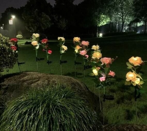 LAST DAY 50% OFF - SPRING ARTIFICIAL ROSE SOLAR GARDEN STAKE LIGHTS