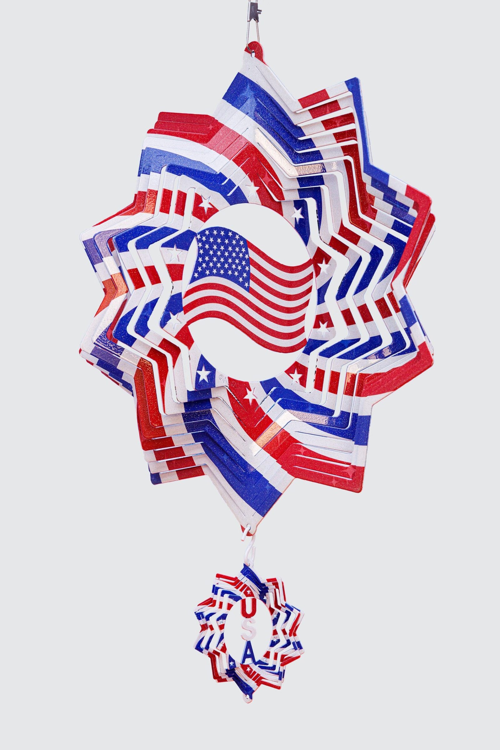 Flag Multi Color Swirly Metal Wind Spinner