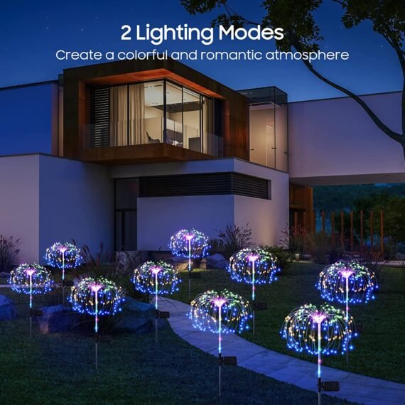 ��Over $60 Get 10% Off��Outdoor Solar Garden Lights , Upgraded 124 LED Colorful Fireworks Solar Lights
