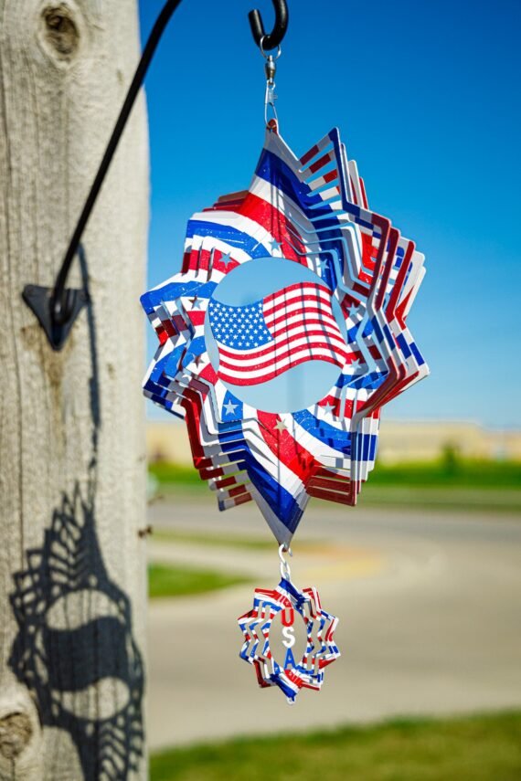 Flag Multi Color Swirly Metal Wind Spinner