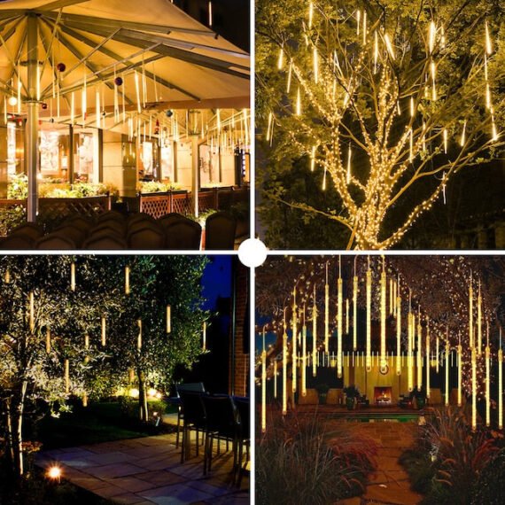576 LED Meteor Shower Lights LED Falling Rain Lights 12 Tubes Outdoor Christmas