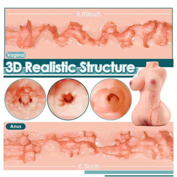 (Only Today 50% off)  Sex Pocket Half Body Doll with Realistic Textured Pussy and Soft Big Boobs, Ass Hole for Anal (1.5kg) (3 days delivery)