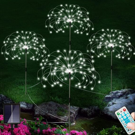 ��Over $60 Get 10% Off��Outdoor Solar Garden Lights , Upgraded 124 LED Colorful Fireworks Solar Lights