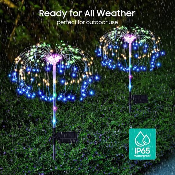 ��Over $60 Get 10% Off��Outdoor Solar Garden Lights , Upgraded 124 LED Colorful Fireworks Solar Lights