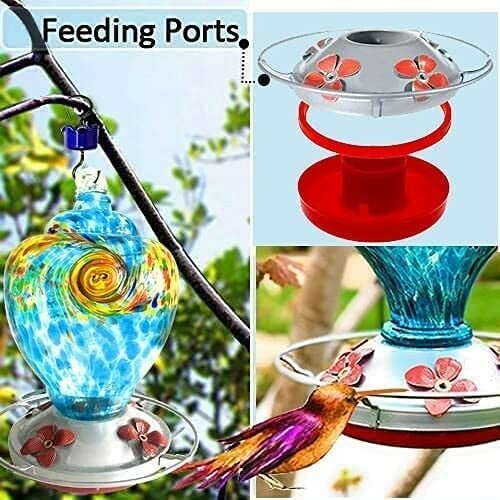 Hummingbird Feeder - Blue Egg with Flowers