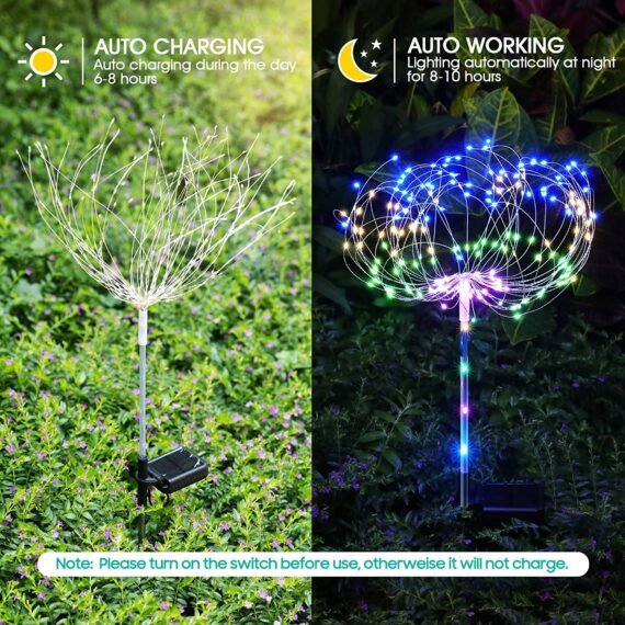 ��Over $60 Get 10% Off��Outdoor Solar Garden Lights , Upgraded 124 LED Colorful Fireworks Solar Lights