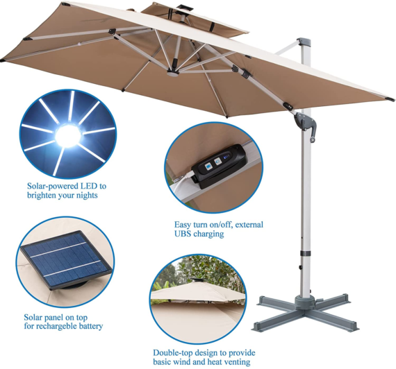 🌞Solar Powered LED🌞Cantilever Patio Umbrella💥buy 2 free shipping💥