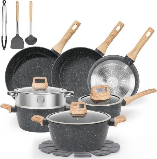 【One Day Only】17 Pcs Pots and Pans Set Non Stick Kitchen Cookware Sets