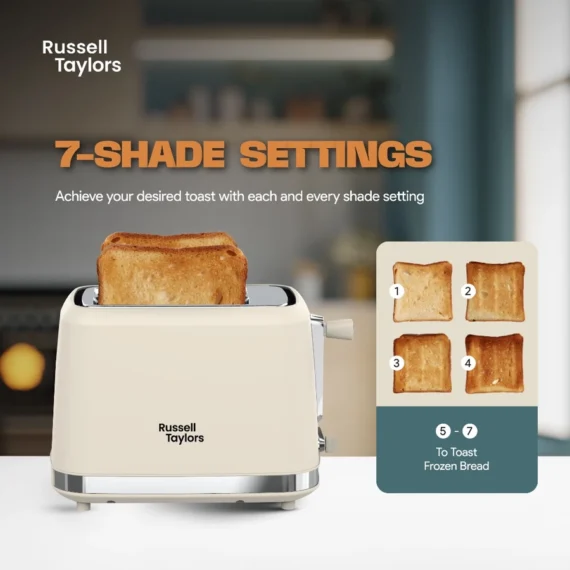 Russell Taylors Retro Toaster RT-10. 𝟳 𝗦𝗵𝗮𝗱𝗲 𝗦𝗲𝘁𝘁𝗶𝗻𝗴𝘀. 2 Years Warranty