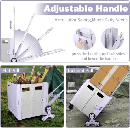 ⚡Clearance Price S$4.99🎁FELICON Folding Climber Utility Cart Rolling Crate Tote on Rotate Wheels with Adjustable Handle Hidden Lid Cup Holder Storage Toolbox for Teacher Office File Move Shop Travel Laundry Grocery