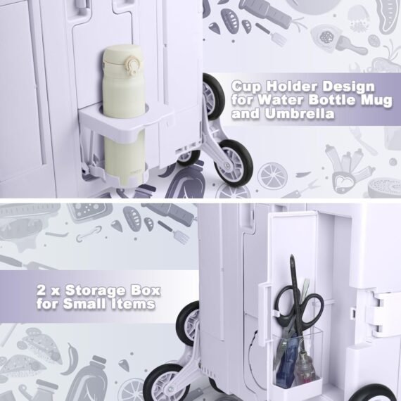 ⚡Clearance Price S$4.99🎁FELICON Folding Climber Utility Cart Rolling Crate Tote on Rotate Wheels with Adjustable Handle Hidden Lid Cup Holder Storage Toolbox for Teacher Office File Move Shop Travel Laundry Grocery