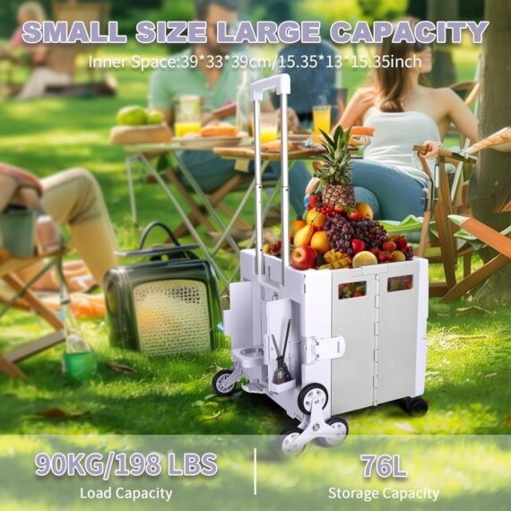 ⚡Clearance Price S$4.99🎁FELICON Folding Climber Utility Cart Rolling Crate Tote on Rotate Wheels with Adjustable Handle Hidden Lid Cup Holder Storage Toolbox for Teacher Office File Move Shop Travel Laundry Grocery